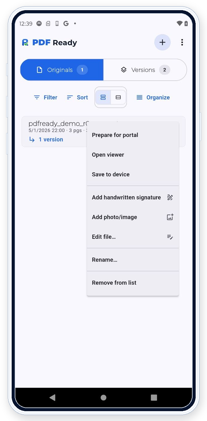 PDF Ready file menu with the Edit file option